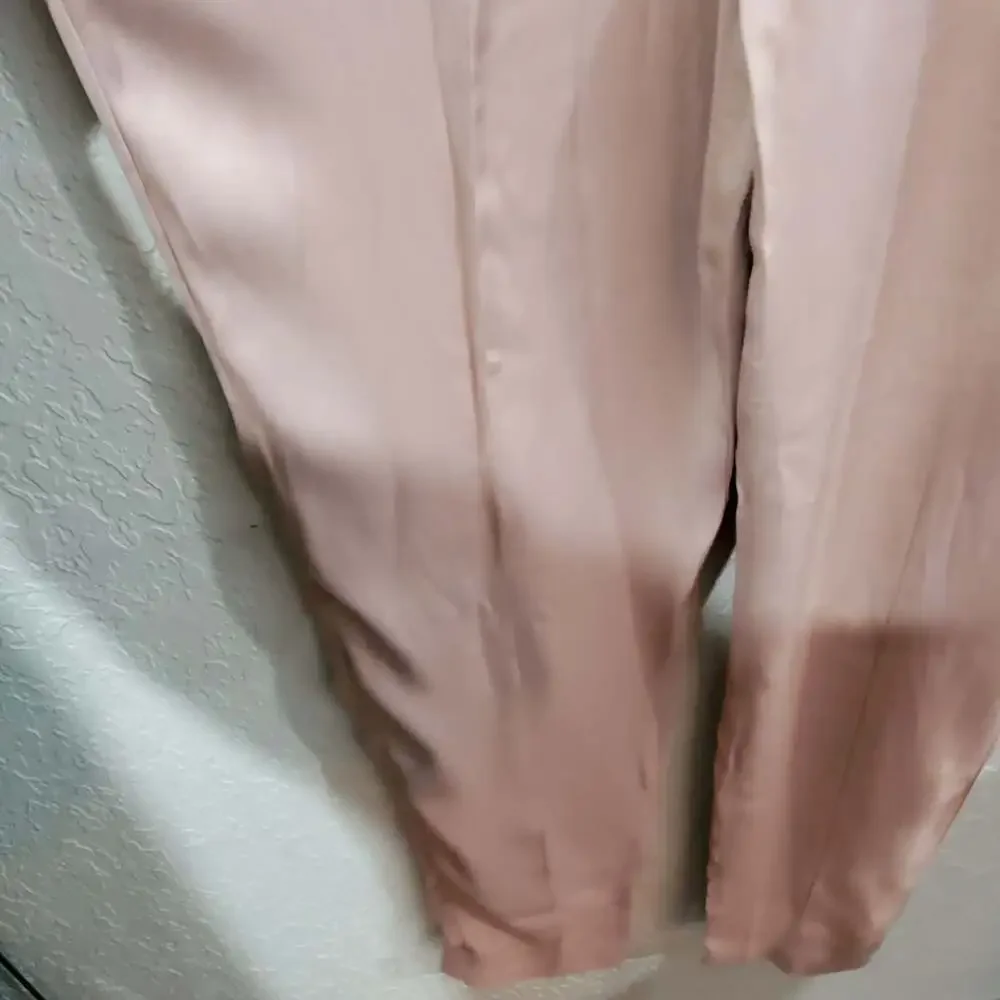 Free People Jumpsuit Womens Sz 8 Mystic Tan Pink Satin Silky Glam Festival Party